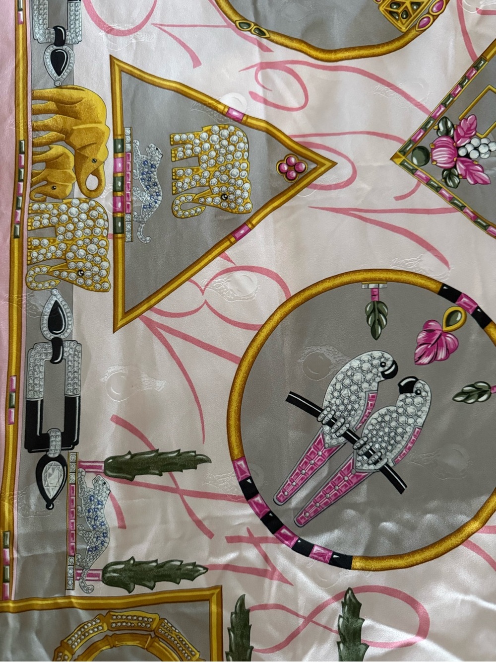 Vintage Must de Cartier Jewelry Animals Silk Scarf 34x34 pink